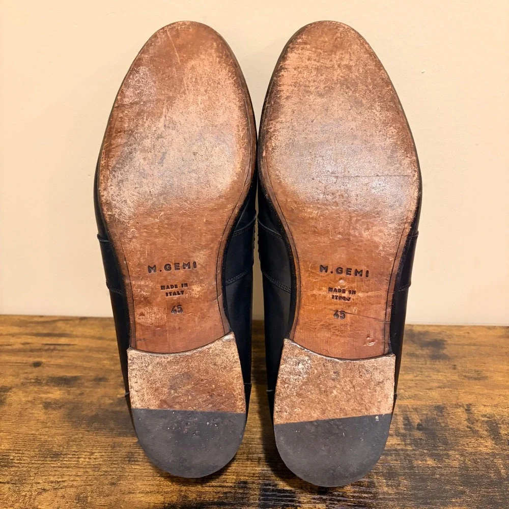 M.Gemi Mens Black Leather Penny Loafers Made in Italy Size 45 9861